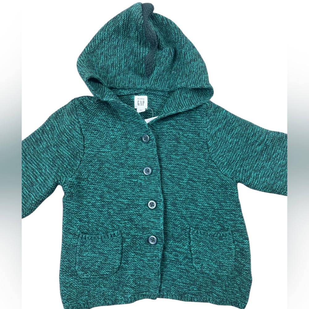 NWT Baby GAP Dino Garter Hoodie Green Cardigan Sweater Boy 12-18 Months - Picture 4 of 7